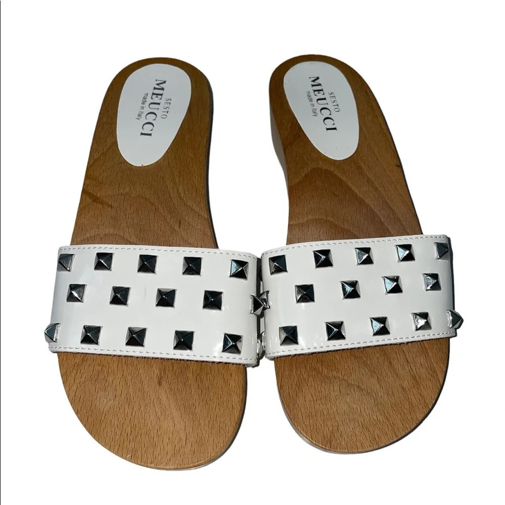 Sesto Meucci White Leather Studs Sandals Size 8